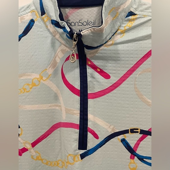 SAN SOLEIL Women Polo Shirt Size Medium Blue Multicolor Zip Long Sleeve UPF 50+ - Picture 4 of 8